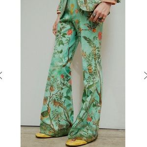 Gucci Green Floral Print Silk Pants